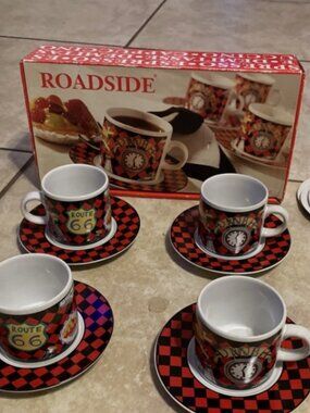 NIB Sakura Route 66 Roadside Diner Espresso Cup Saucer Set Demitasse Cappuccino